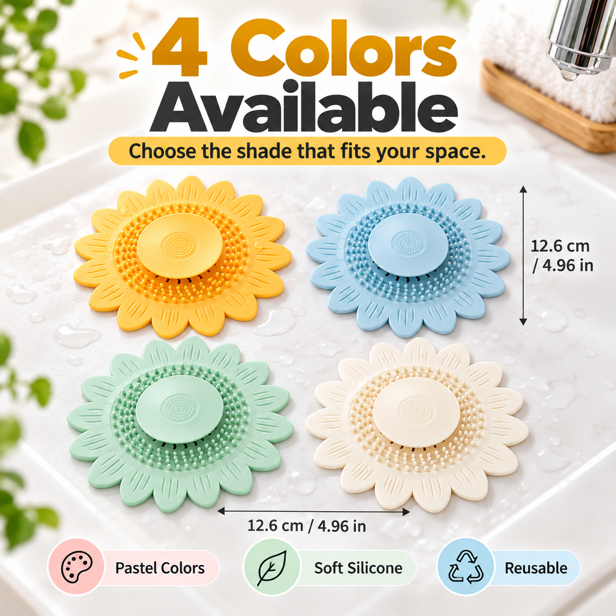 🌻 50% OFF Sunflower Silicone Drain Cover – Hair Catcher, Odor Blocker & One-Press Drain 💧