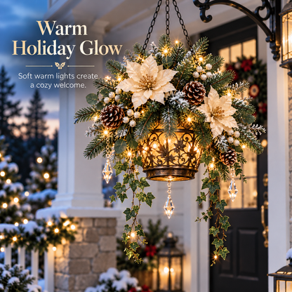 🔥Last Day 50%🎄Lighted Christmas Hanging Basket – Elegant Winter Floral Decor with Warm Glow for Porch & Entryway