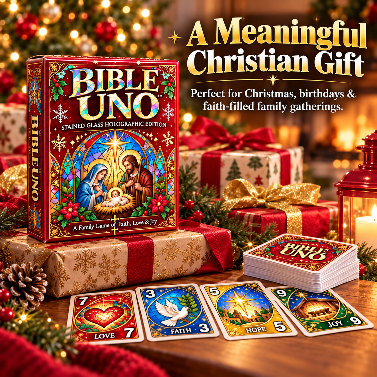 ⏰ LAST DAY 50% OFF✝️ Bible UNO Card Game – Stained-Glass Edition for Family Game Nights & Meaningful Christmas Gifts 🎁
