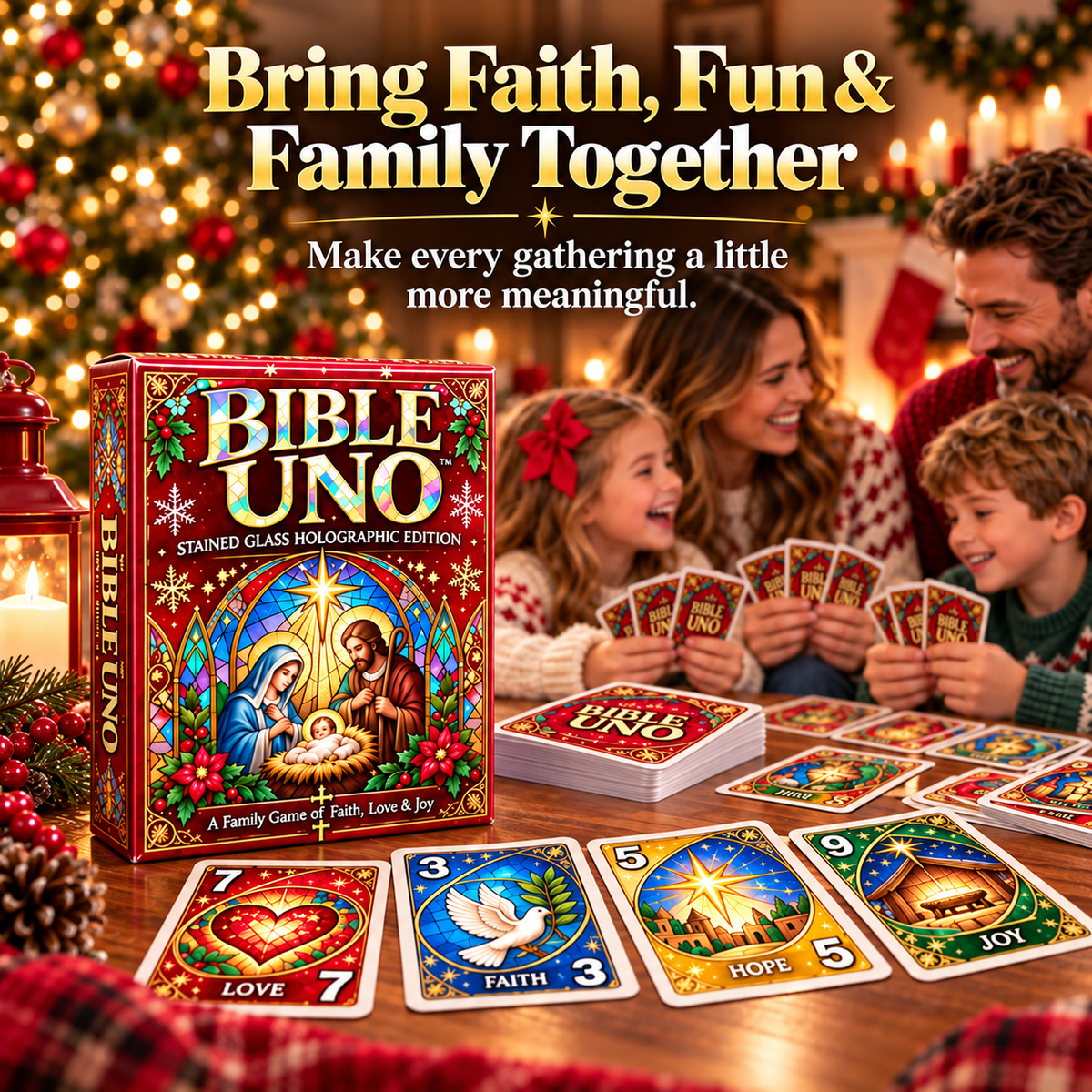 ⏰ LAST DAY 50% OFF✝️ Bible UNO Card Game – Stained-Glass Edition for Family Game Nights & Meaningful Christmas Gifts 🎁