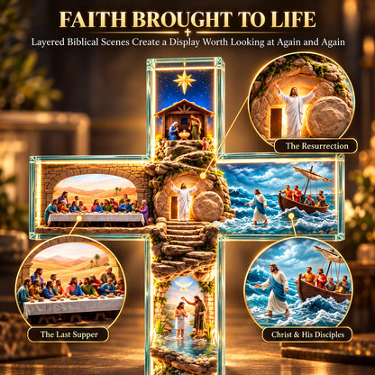 🔥Last Day 50%✨ Lighted Jesus Story Cross – Christian Biblical Scene Décor & Meaningful Faith Gift