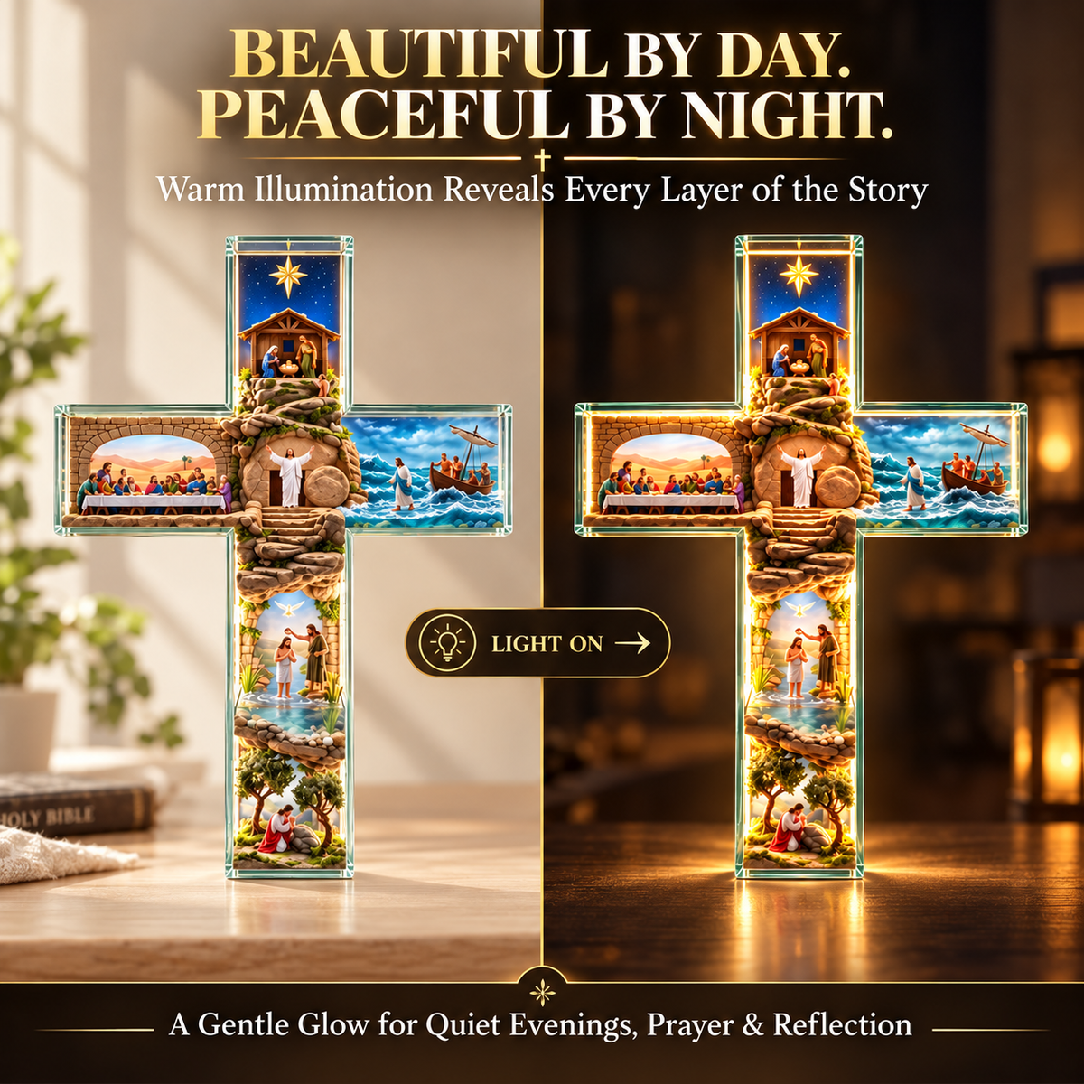 🔥Last Day 50%✨ Lighted Jesus Story Cross – Christian Biblical Scene Décor & Meaningful Faith Gift