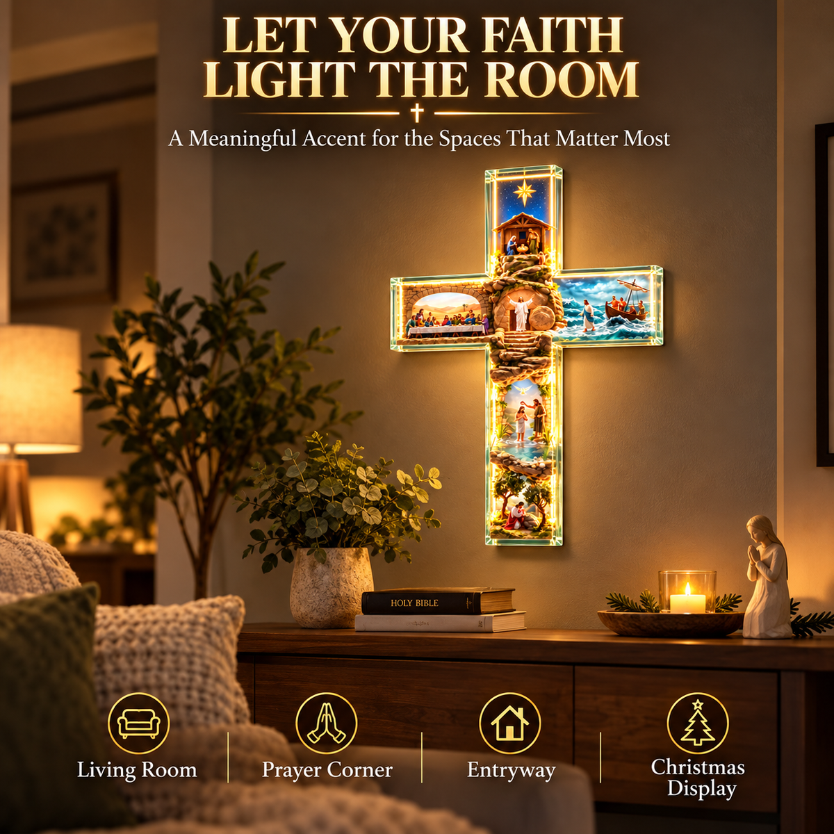 🔥Last Day 50%✨ Lighted Jesus Story Cross – Christian Biblical Scene Décor & Meaningful Faith Gift