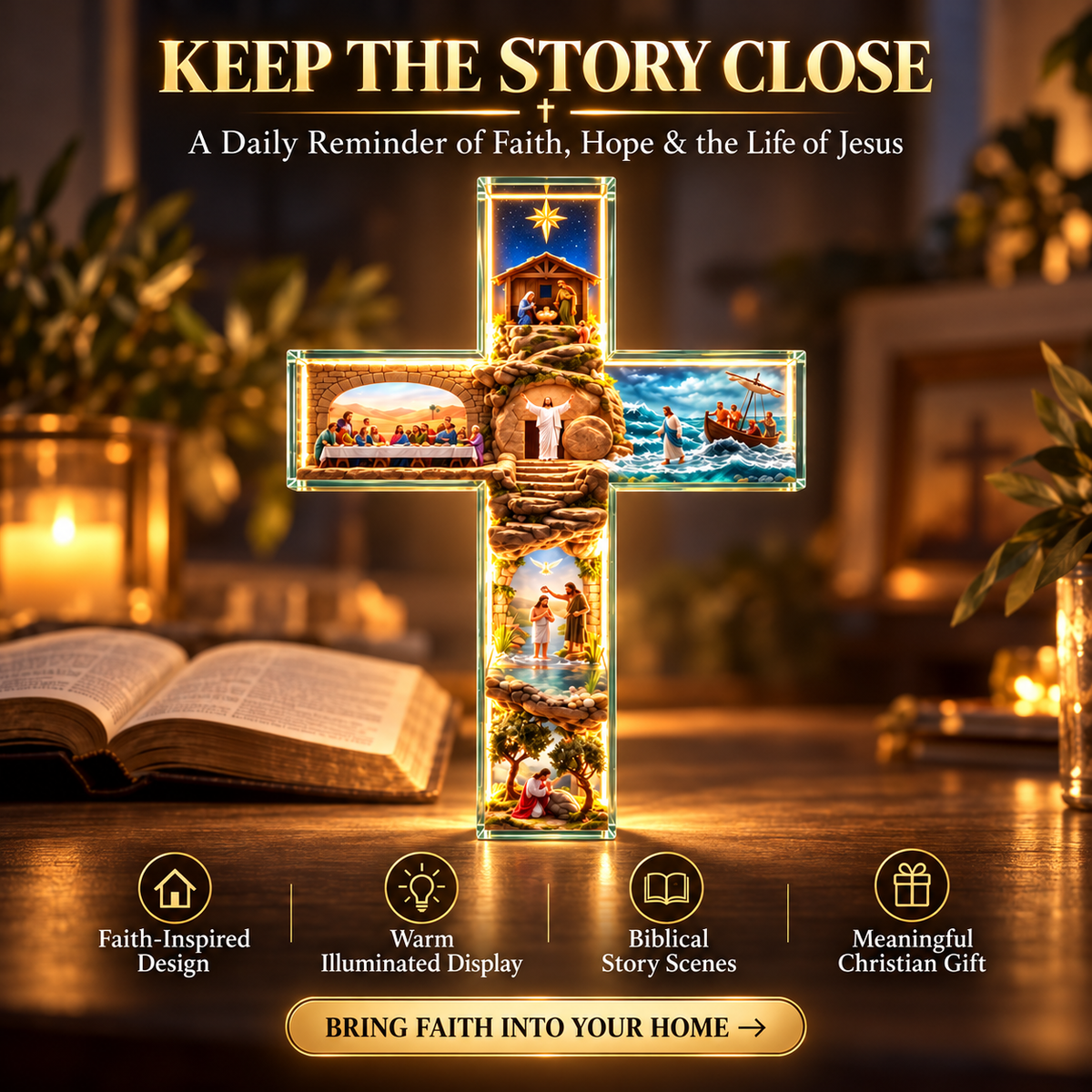 🔥Last Day 50%✨ Lighted Jesus Story Cross – Christian Biblical Scene Décor & Meaningful Faith Gift
