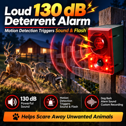 🔊 130dB SOLAR MOTION SENSOR ANIMAL ALARM 🔥 Flashing Light + Custom Recording