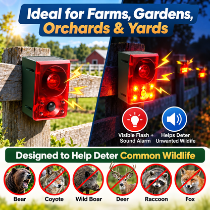 🔊 130dB SOLAR MOTION SENSOR ANIMAL ALARM 🔥 Flashing Light + Custom Recording