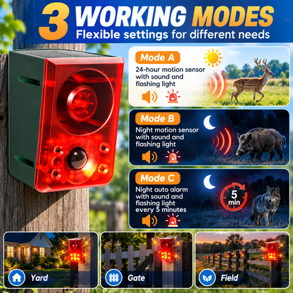 🔊 130dB SOLAR MOTION SENSOR ANIMAL ALARM 🔥 Flashing Light + Custom Recording