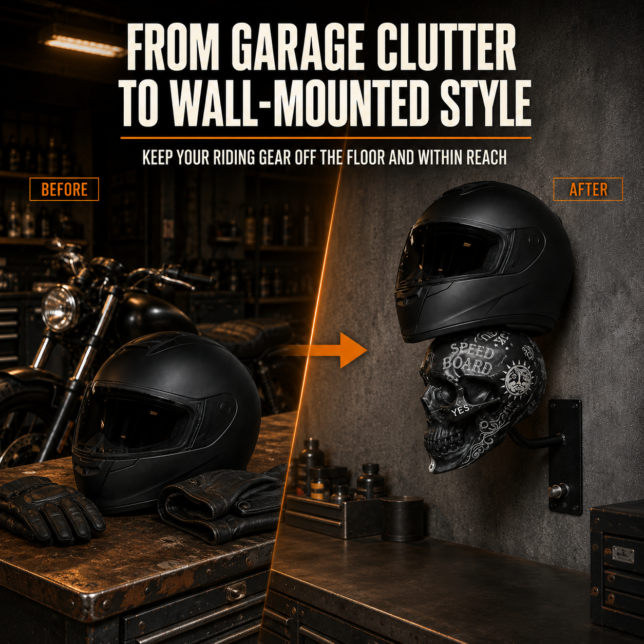 🏍️ 50% OFF Skull Helmet & Riding Gear Wall Rack 💀