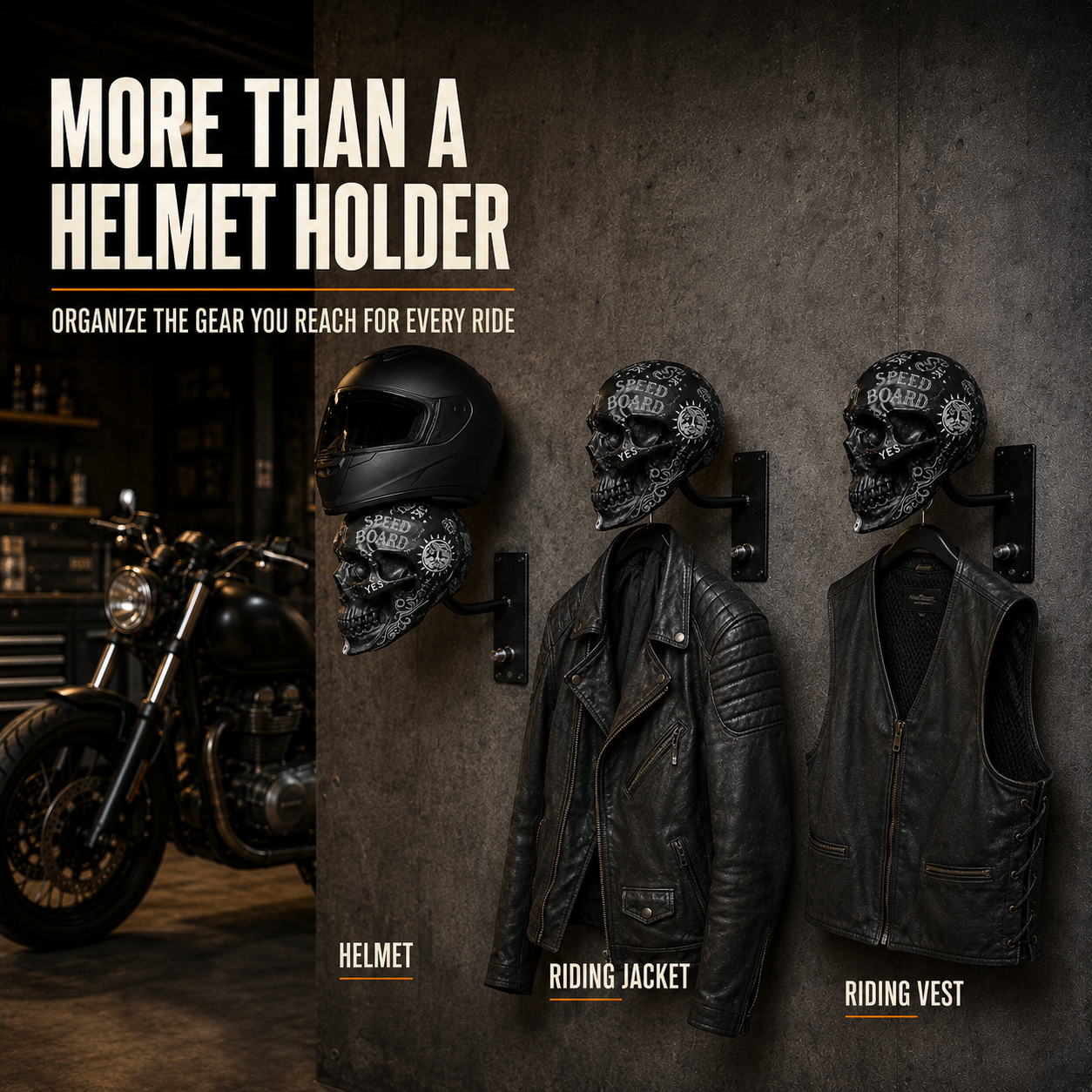 🏍️ 50% OFF Skull Helmet & Riding Gear Wall Rack 💀