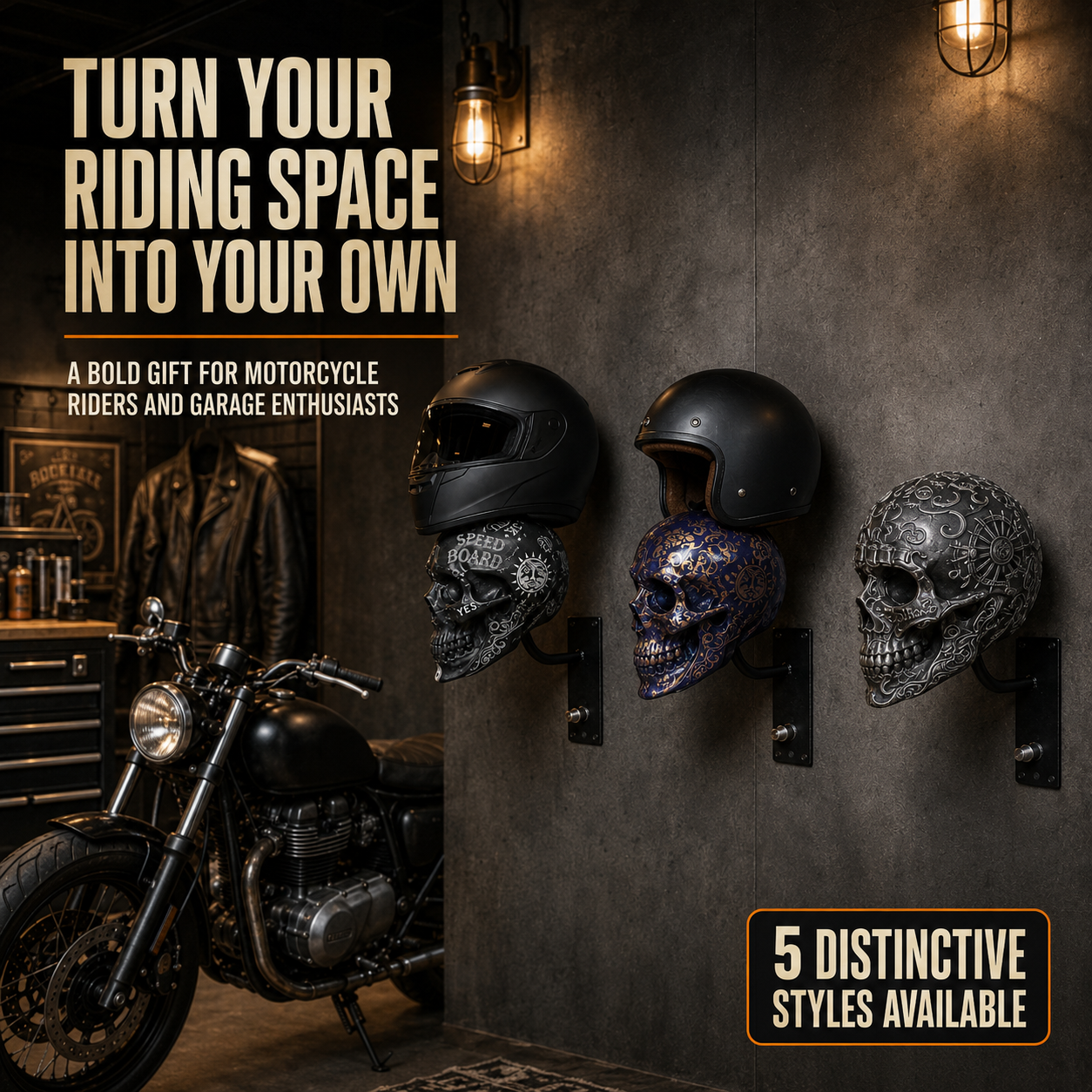 🏍️ 50% OFF Skull Helmet & Riding Gear Wall Rack 💀