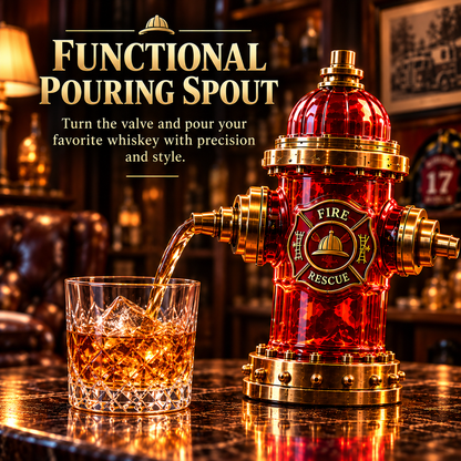🚒 Firefighter Tribute Hydrant Whiskey Decanter – Red & Gold Memorial Display Gift