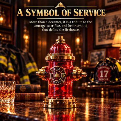 🚒 Firefighter Tribute Hydrant Whiskey Decanter – Red & Gold Memorial Display Gift