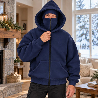 Men's Winter Sherpa-Lined Hoodie with Built-In Face Cover