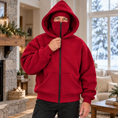 Men's Winter Sherpa-Lined Hoodie with Built-In Face Cover