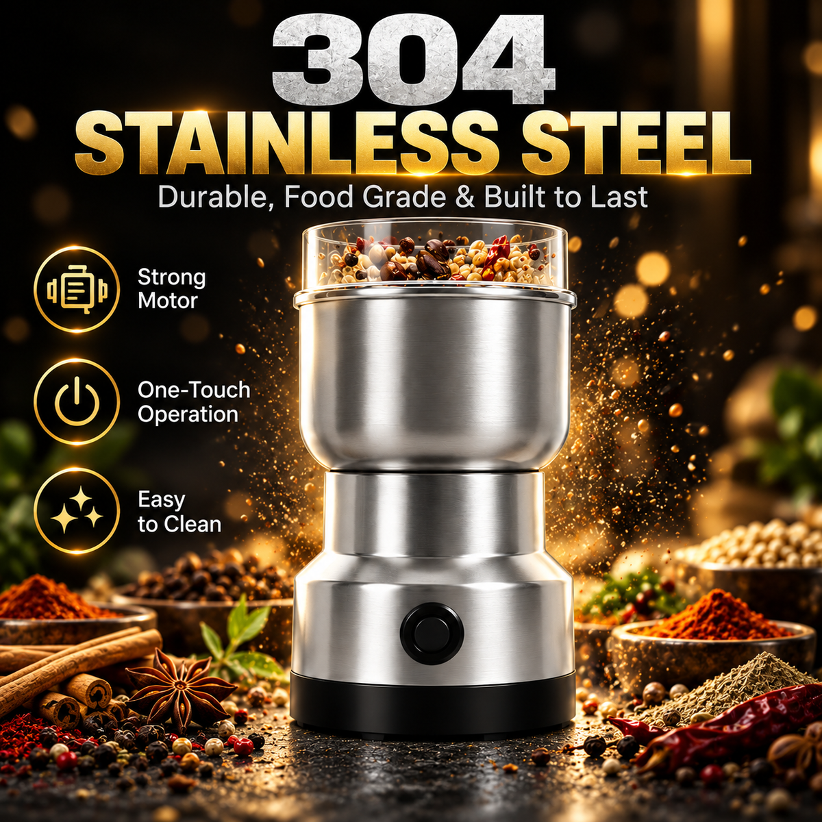 🚀 High-Speed Stainless Steel Grain Grinder ✨ Fast & Efficient Grinding