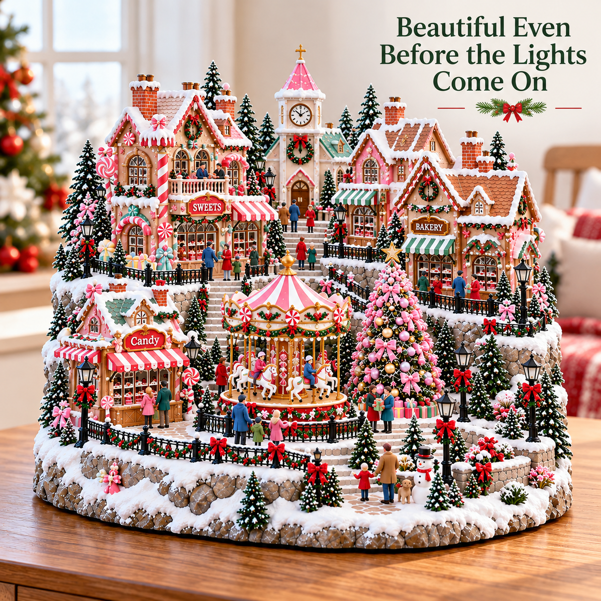 🔥Last Day 50%🎄✨ Magical Christmas Candy Village – Lighted Miniature Holiday Wonderland with Carousel