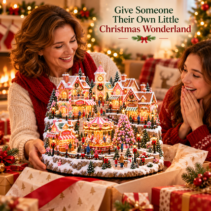 🔥Last Day 50%🎄✨ Magical Christmas Candy Village – Lighted Miniature Holiday Wonderland with Carousel