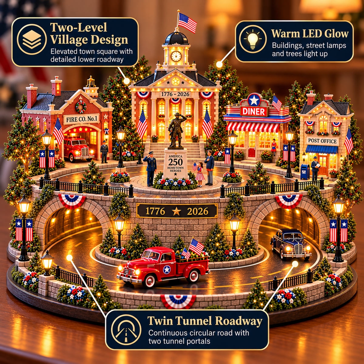 🔥Last Day 50%🎖️🇺🇸✨ 250 Years of American Heroes™ – Lighted Hometown Tribute Village