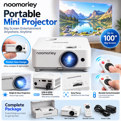 🎬 Portable Mini Projector 📽️ – 100' Big Screen, HDMI & USB, Remote Control Included