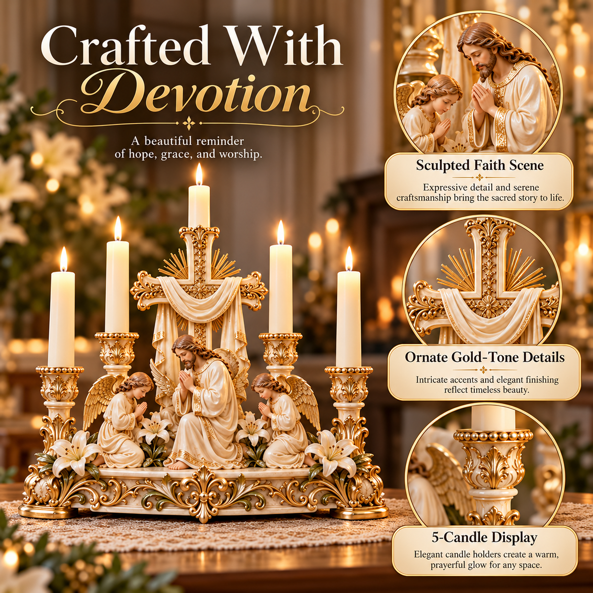 ✨🕯️ Light of His Presence — Sacred Christian Candleholder ✝️🤍