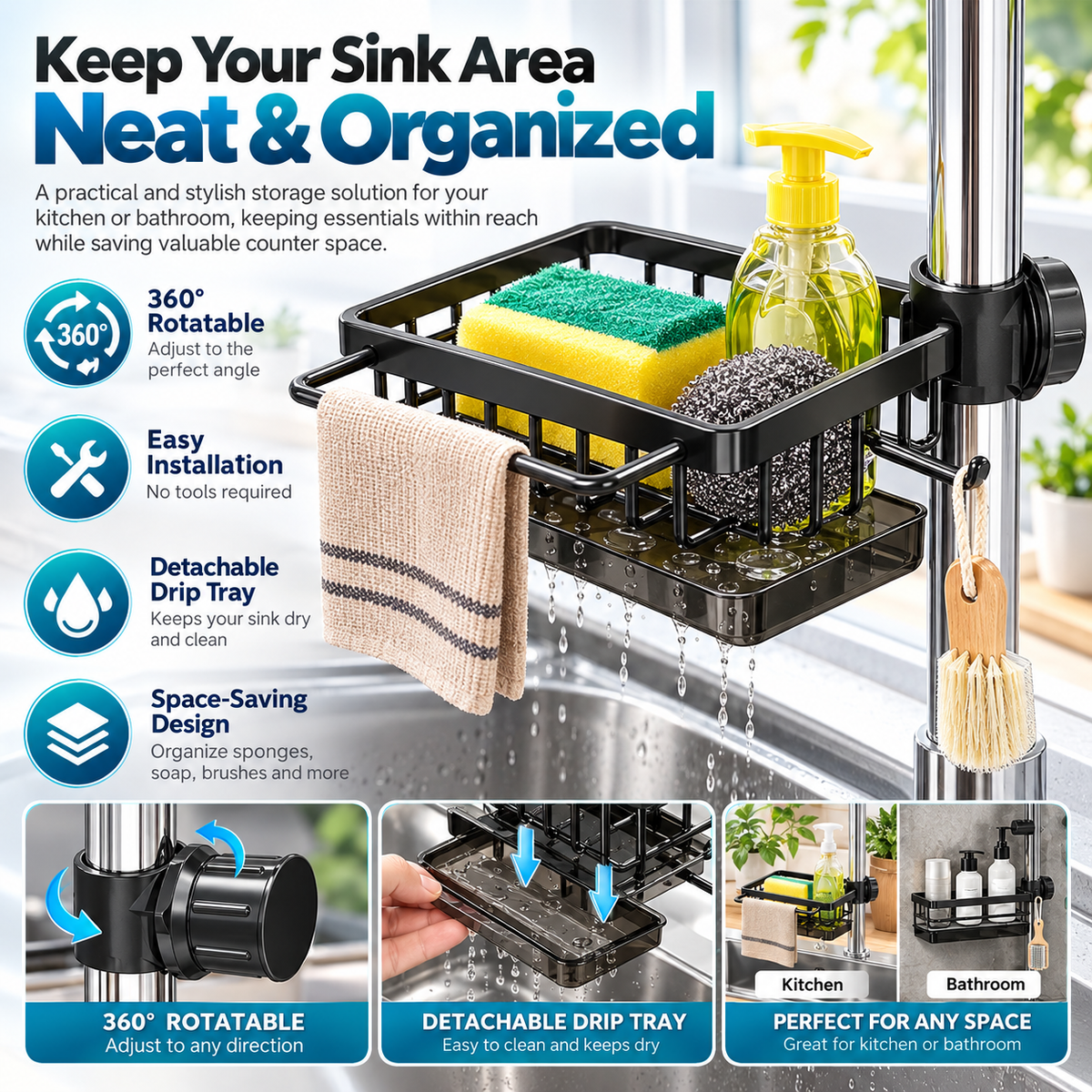 🎉Kitchen Sink Faucet Organizer！！！