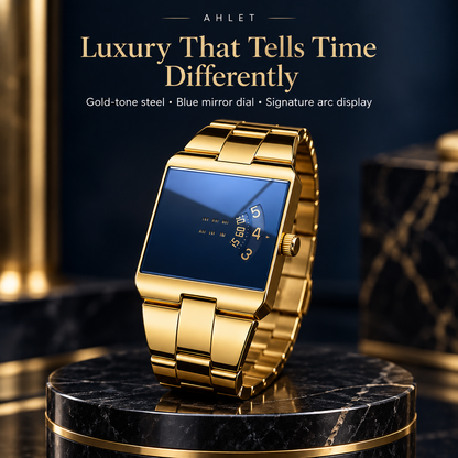 Men’s Gold-Tone Square Quartz Watch | Business Casual Style