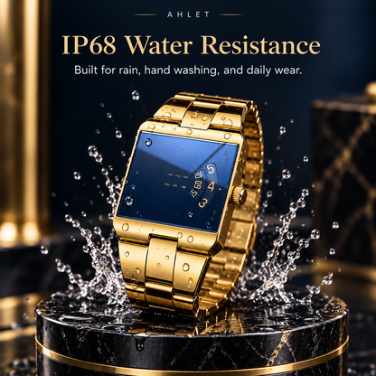 Men’s Gold-Tone Square Quartz Watch | Business Casual Style