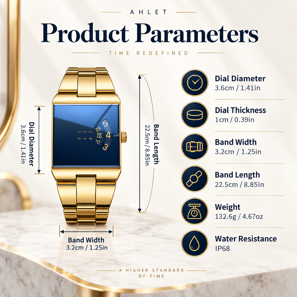 Men’s Gold-Tone Square Quartz Watch | Business Casual Style