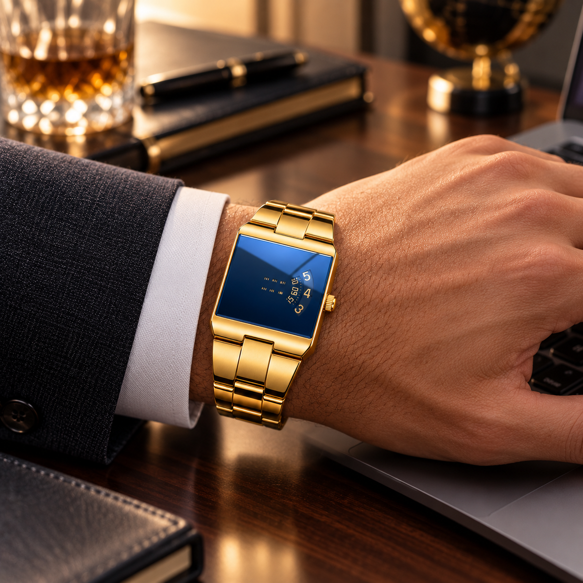 Men’s Gold-Tone Square Quartz Watch | Business Casual Style