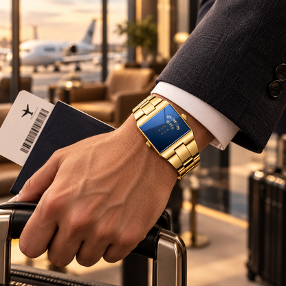 Men’s Gold-Tone Square Quartz Watch | Business Casual Style