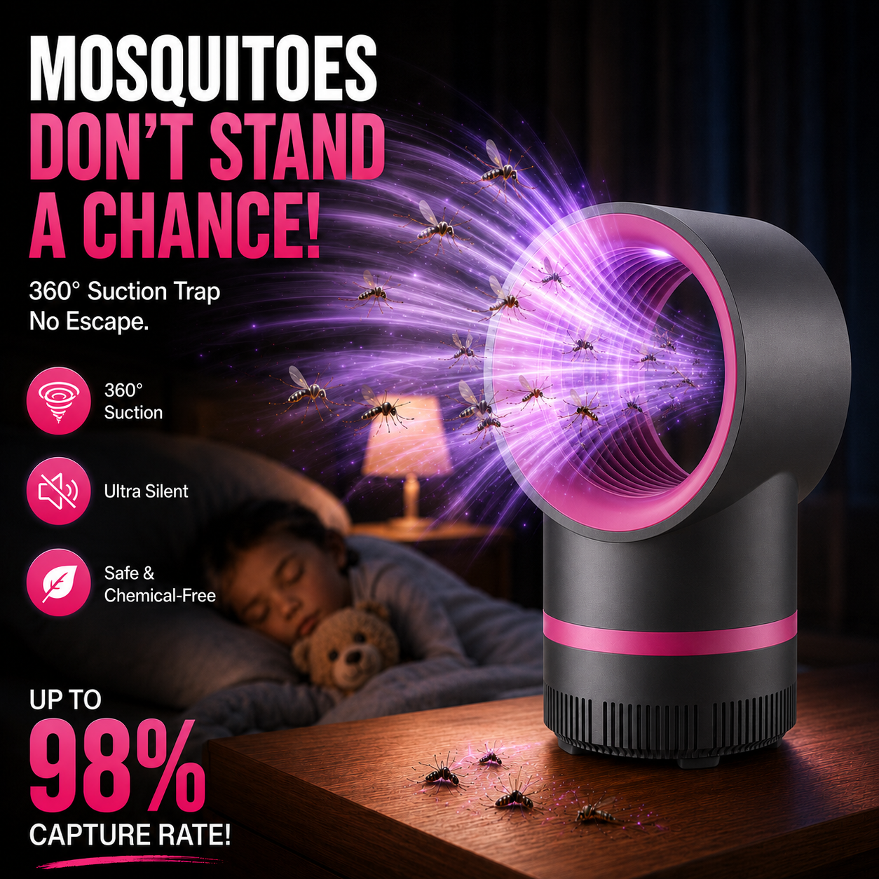 🦟🛡️ Powerful USB Mosquito Trap – Strong Suction & Quiet