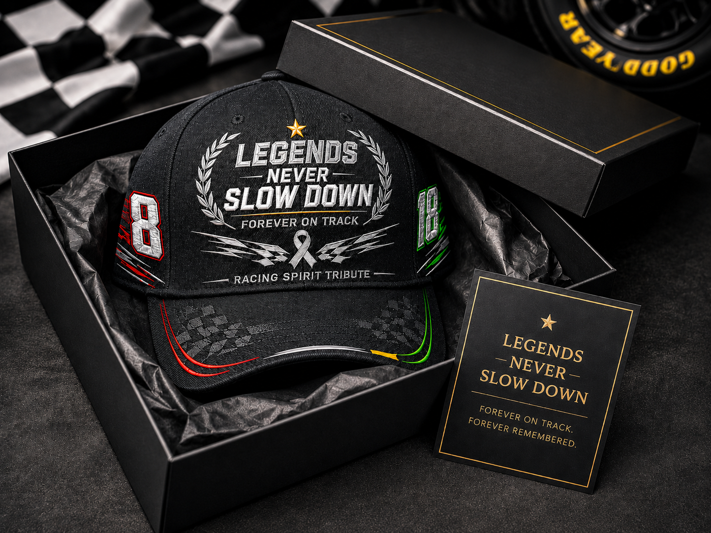 R.I.P. 8 & 18🕊️🙏💔Legends Never Slow Down Racing Spirit Tribute Cap 🏁