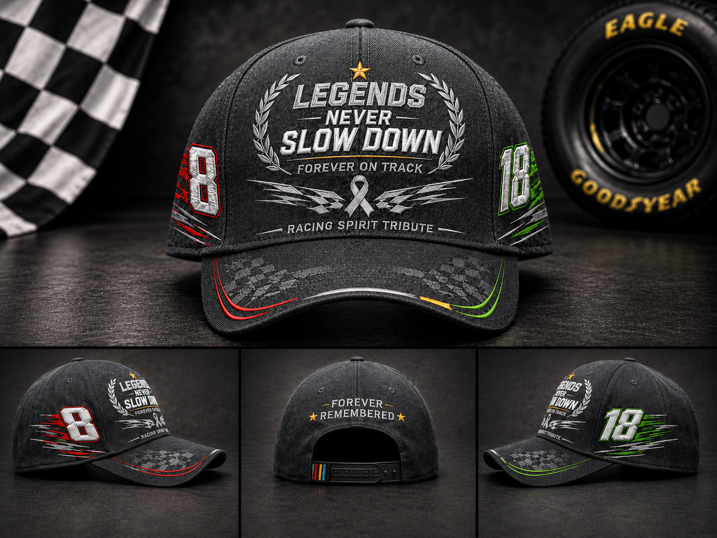 R.I.P. 8 & 18🕊️🙏💔Legends Never Slow Down Racing Spirit Tribute Cap 🏁