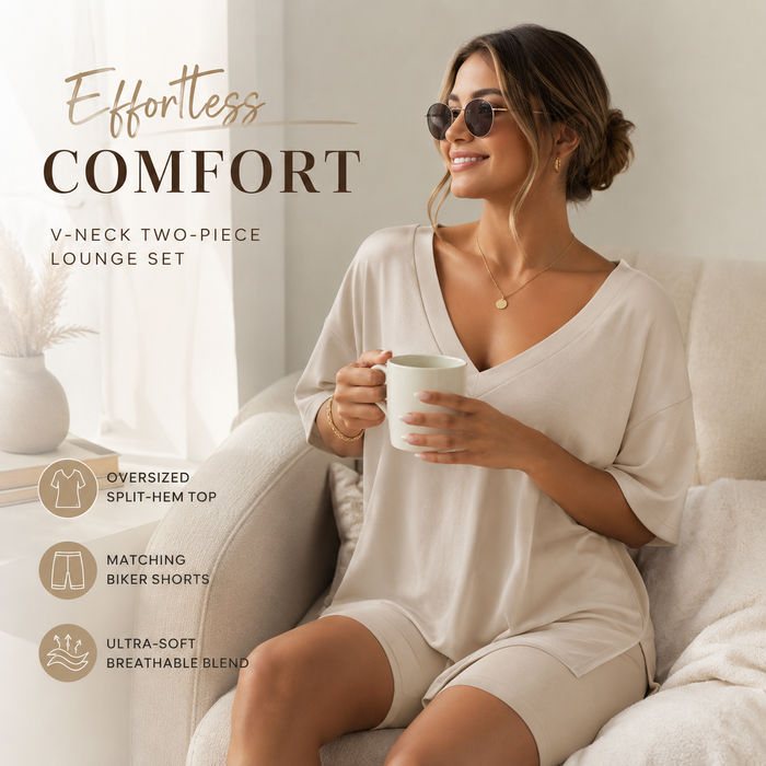 V-Neck Two-Piece Oversized Loungewear Set