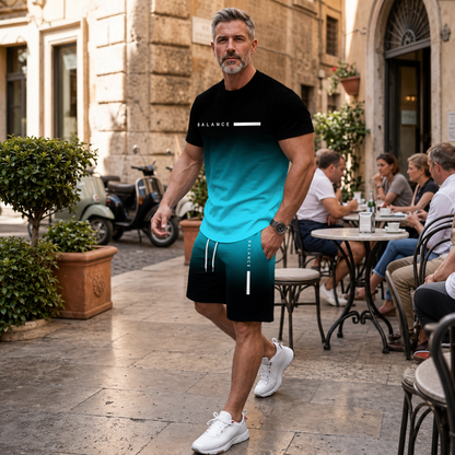 Men's Gradient Short Sleeve Activewear Set