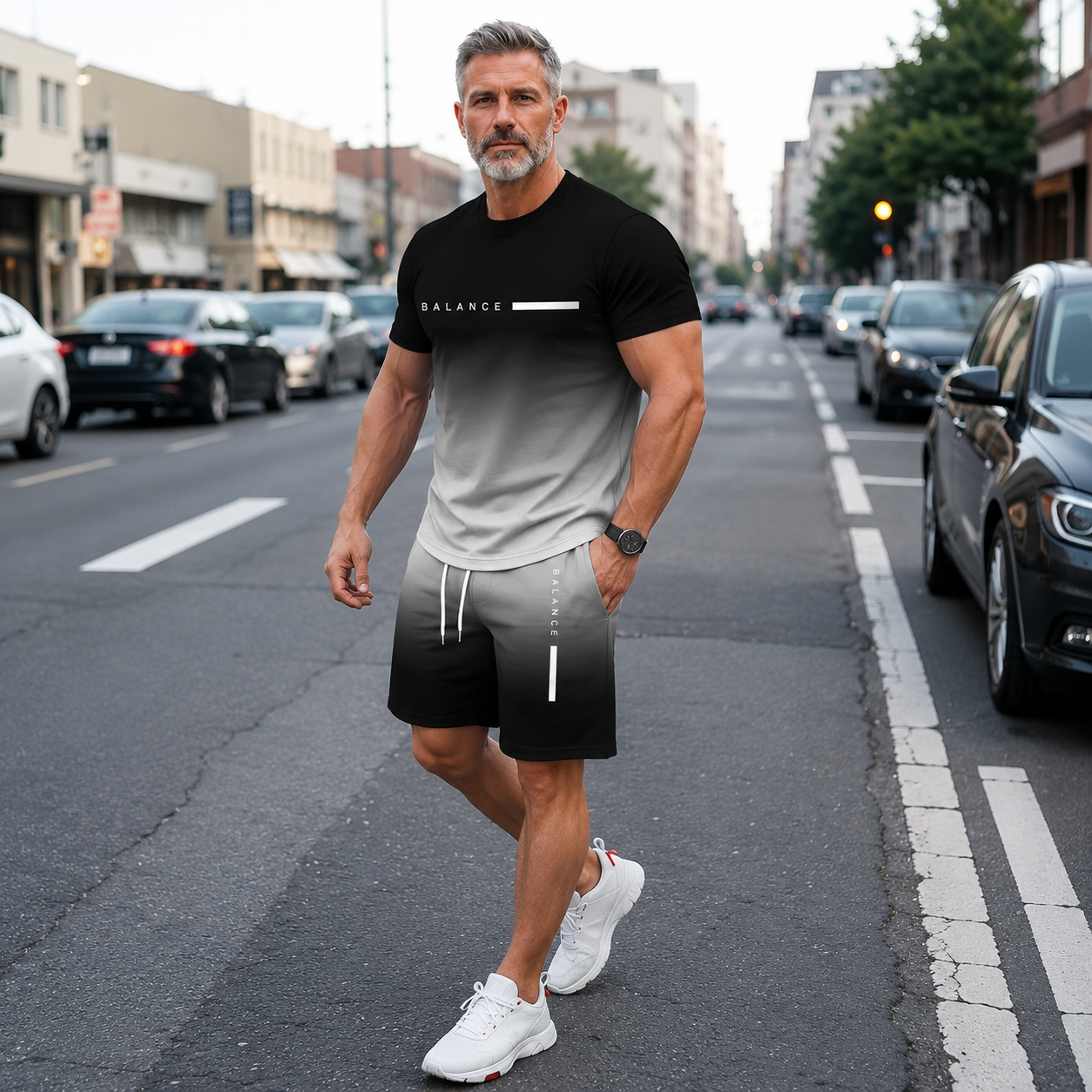 Men's Gradient Short Sleeve Activewear Set