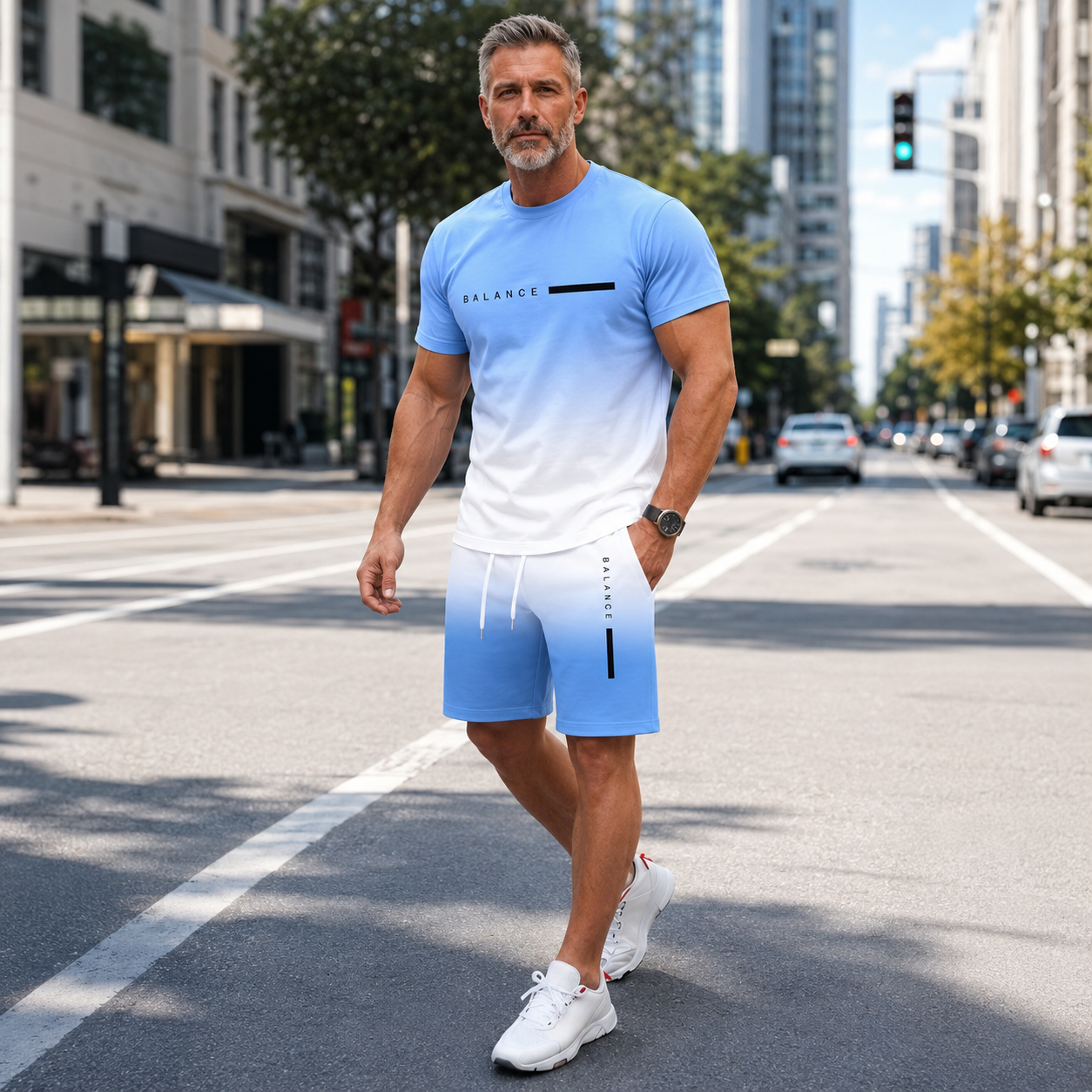 Men's Gradient Short Sleeve Activewear Set