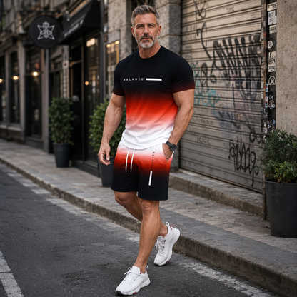 Men's Gradient Short Sleeve Activewear Set