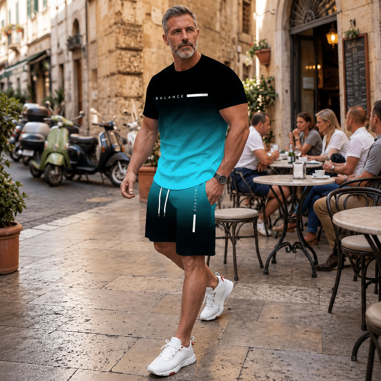 Men's Gradient Short Sleeve Activewear Set