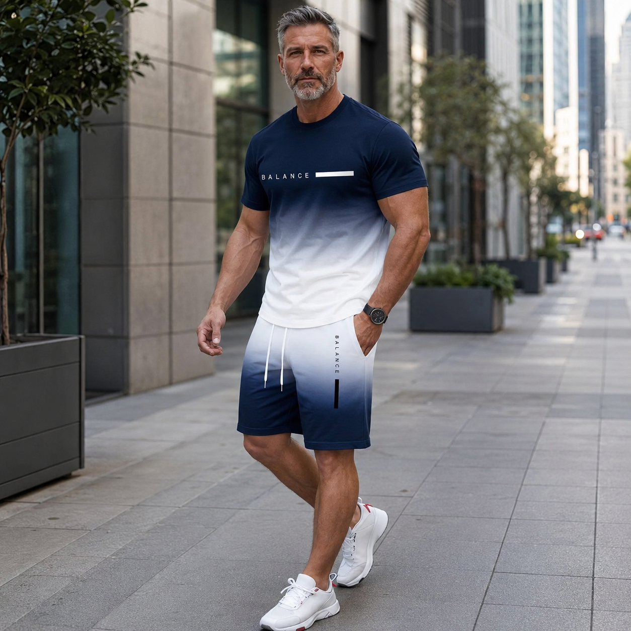 Men's Gradient Short Sleeve Activewear Set