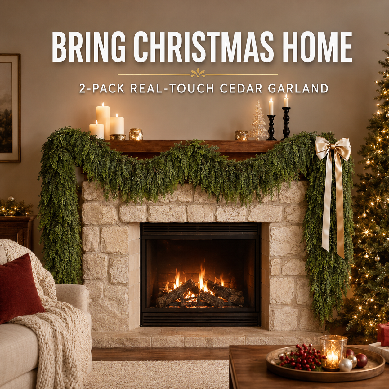 🎄 2-Pack Real-Touch Cedar Garland – Lush Christmas Greenery