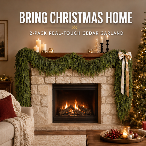 🎄 2-Pack Real-Touch Cedar Garland – Lush Christmas Greenery