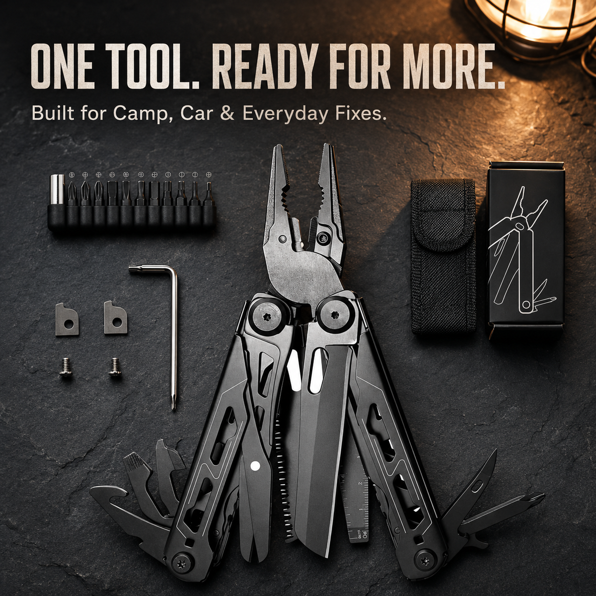 🏕️ 16-in-1 Camping Multi-Tool with Full-Size Scissors & Carrying Pouch