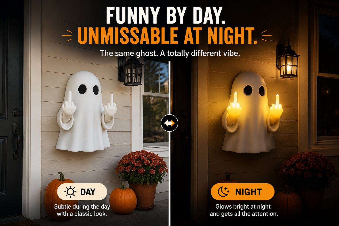Light-Up Middle Finger Ghost Wall Decor – Funny Halloween Porch Decoration