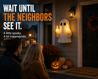 Light-Up Middle Finger Ghost Wall Decor – Funny Halloween Porch Decoration