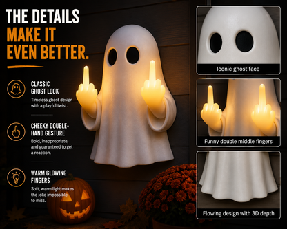 Light-Up Middle Finger Ghost Wall Decor – Funny Halloween Porch Decoration