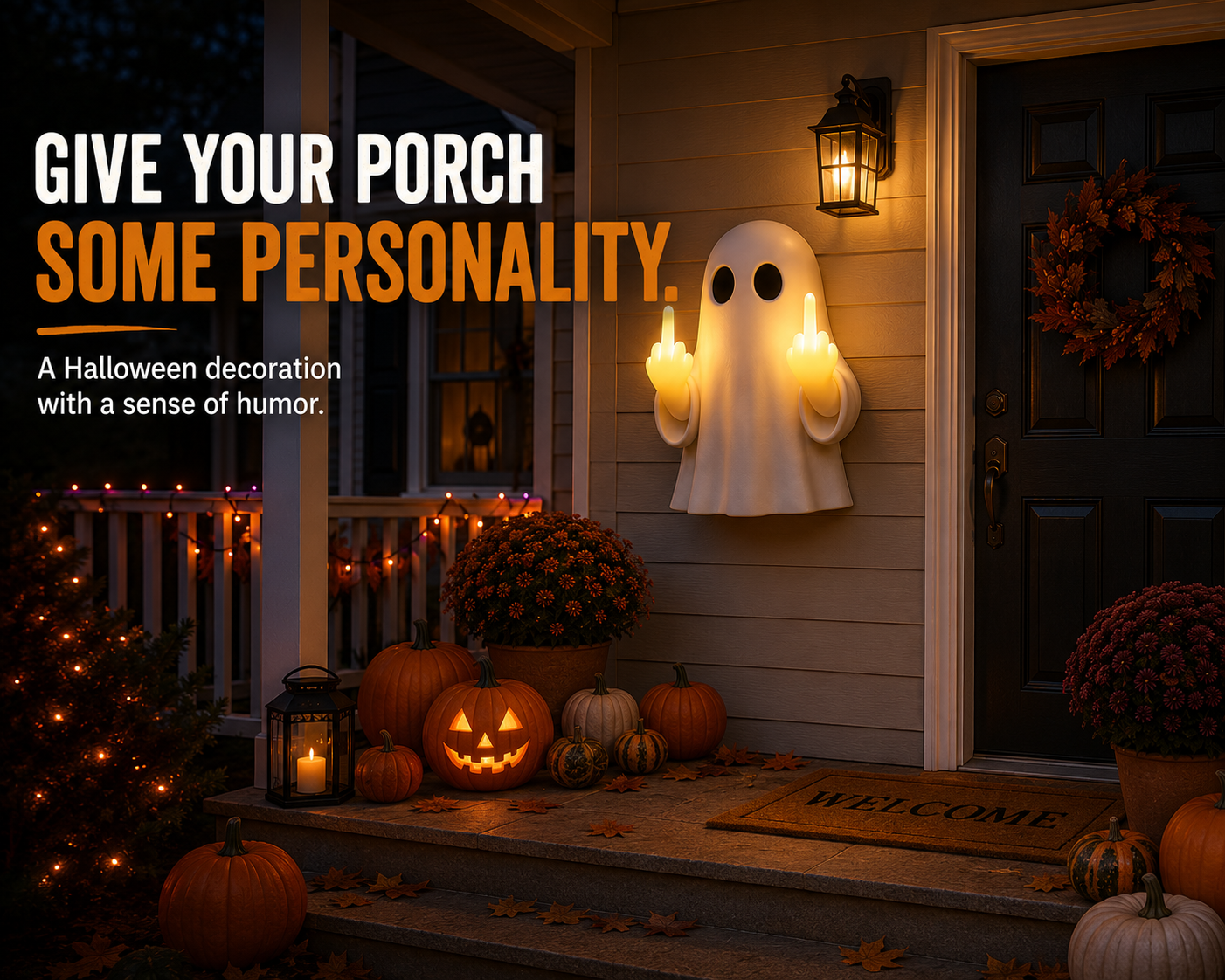 Light-Up Middle Finger Ghost Wall Decor – Funny Halloween Porch Decoration