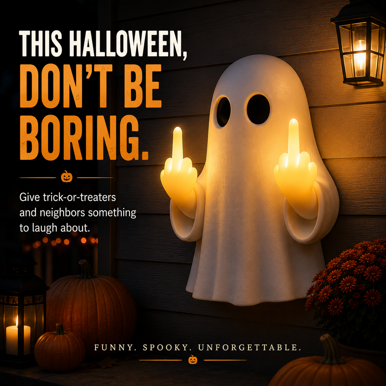 Light-Up Middle Finger Ghost Wall Decor – Funny Halloween Porch Decoration