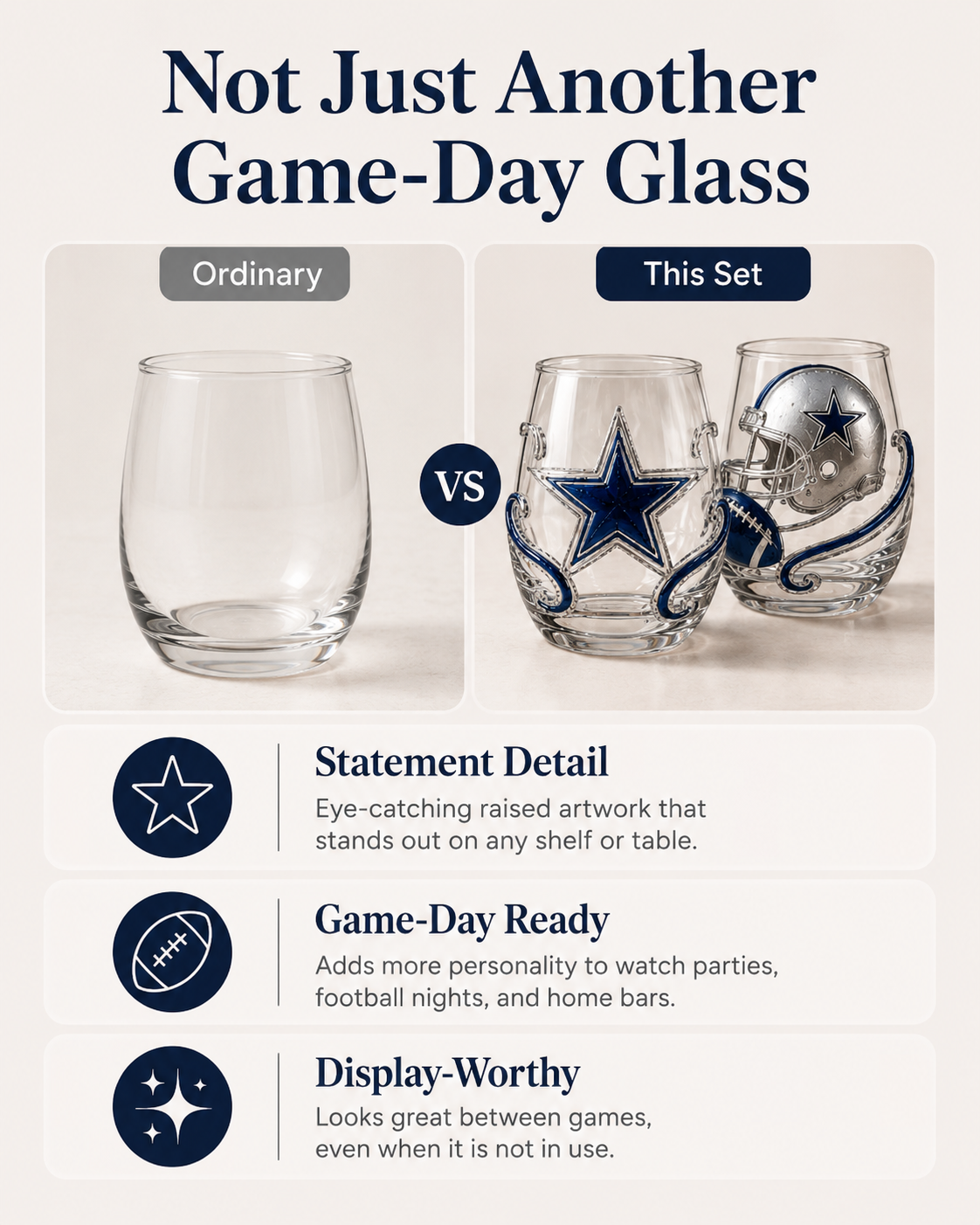 Football Fan Game Day Glass – Decorative Stemless Drinking Glass