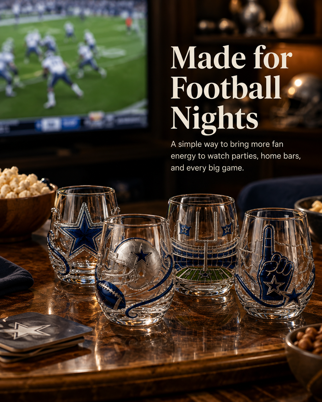 Football Fan Game Day Glass – Decorative Stemless Drinking Glass
